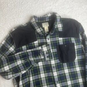 L.L. Bean men's plaid flannel stand collar shirt western heavy patch 517599 xl